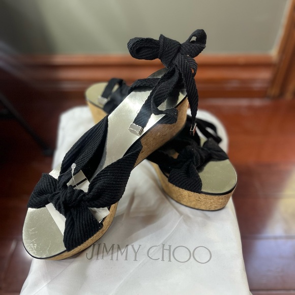 Jimmy Choo Black Lace up Wedge Sandals - Picture 1 of 4